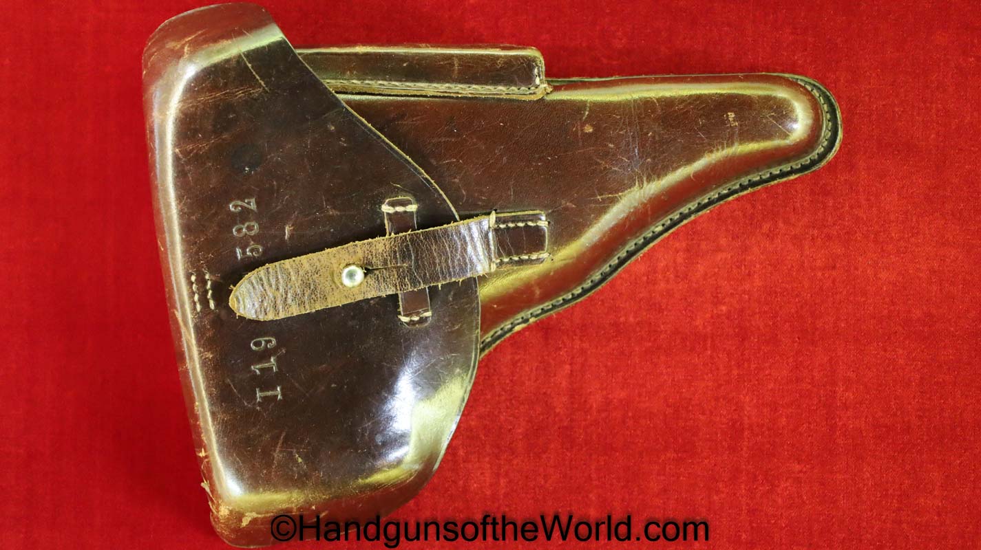 Walther, P-38, Holster, Swedish, M39, Pattern, Dark Brown, leather, Police, hardshell, Original, Collectible, Sweden, Unit Marked, P38, P 38, P.38