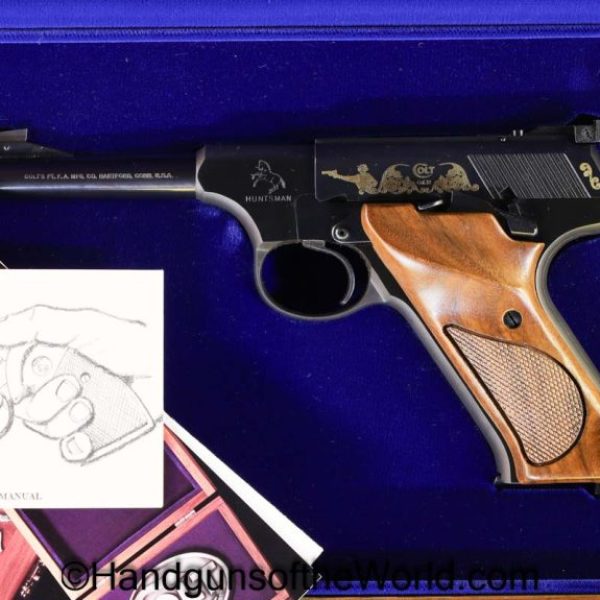 Colt, Huntsman, .22lr, Model S, Masters Edition, Package, 1983, Handgun, Pistol, Collectible, Gold, Etched, Model, S, Masters, Master’s, Edition, USA, US 