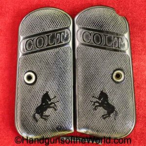 Colt, 1903, 1908, Grips, Hard, rubber, black, original, collectible, handgun, pistol, model, pair, set, grip, pocket, hammerless, pocket hammerless