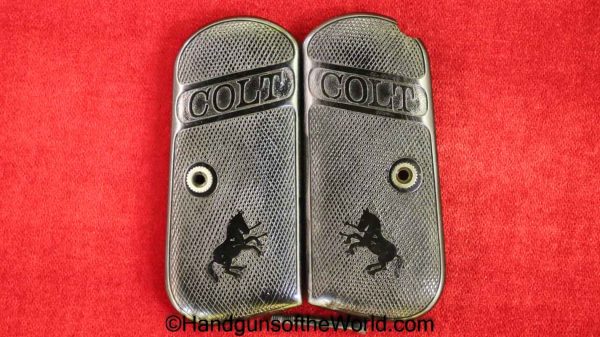 Colt, 1903, 1908, Grips, Hard, rubber, black, original, collectible, handgun, pistol, model, pair, set, grip, pocket, hammerless, pocket hammerless