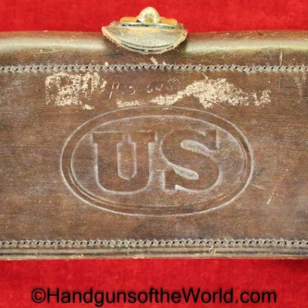 US, 1874, Pattern, McKeever, .45-70, Ammo Pouch, Ammo, Ammunition, Pouch, black, leather, Watervliet Arsenal, original, collectible, 45-70, Americana, US