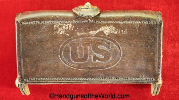 US, 1874, Pattern, McKeever, .45-70, Ammo Pouch, Ammo, Ammunition, Pouch, black, leather, Watervliet Arsenal, original, collectible, 45-70, Americana, US