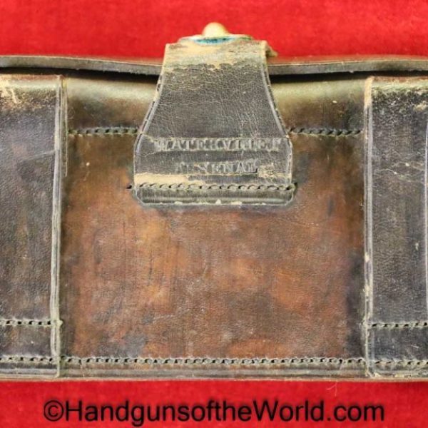 US, 1874, Pattern, McKeever, .45-70, Ammo Pouch, Ammo, Ammunition, Pouch, black, leather, Watervliet Arsenal, original, collectible, 45-70, Americana, US
