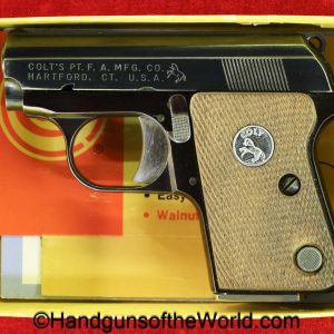 Colt, Junior, .25, 1970, with Box, handgun, pistol, C&R, collectible, VP, vest pocket, 25, acp, auto, 6.35mm, 6.35, Spain, Spanish, boxed, Astra, Cub