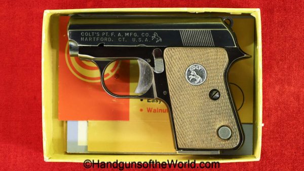 Colt, Junior, .25, 1970, with Box, handgun, pistol, C&R, collectible, VP, vest pocket, 25, acp, auto, 6.35mm, 6.35, Spain, Spanish, boxed, Astra, Cub