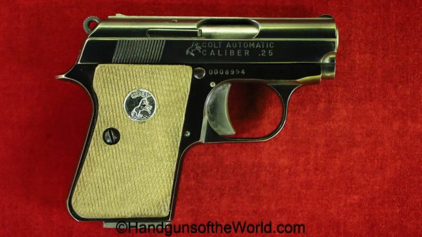 Colt, Junior, .25, 1970, with Box, handgun, pistol, C&R, collectible, VP, vest pocket, 25, acp, auto, 6.35mm, 6.35, Spain, Spanish, boxed, Astra, Cub