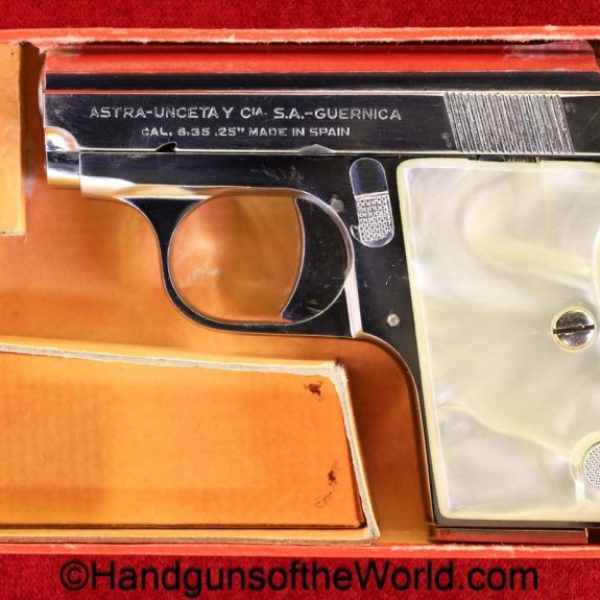 Astra, Cub, 6.35mm, Nickel, Pearlite, with Box, handgun, pistol, C&R, collectible, Spain, Spanish, VP, Vest Pocket, 6.35, .25, acp, auto, 25, Boxed