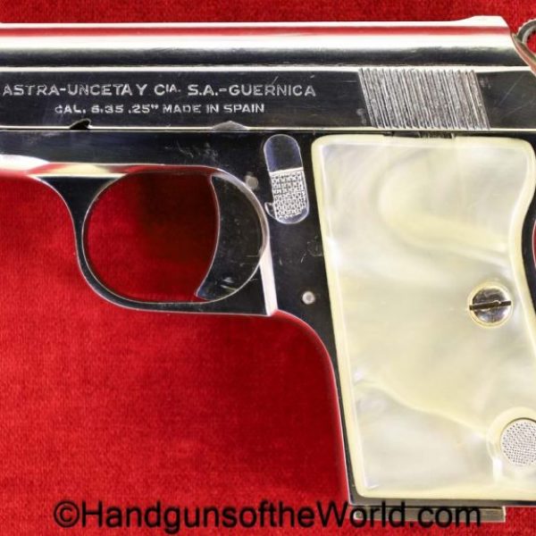 Astra, Cub, 6.35mm, Nickel, Pearlite, with Box, handgun, pistol, C&R, collectible, Spain, Spanish, VP, Vest Pocket, 6.35, .25, acp, auto, 25, Boxed