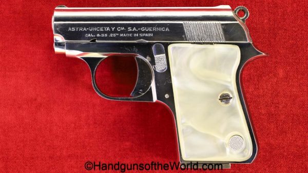 Astra, Cub, 6.35mm, Nickel, Pearlite, with Box, handgun, pistol, C&R, collectible, Spain, Spanish, VP, Vest Pocket, 6.35, .25, acp, auto, 25, Boxed