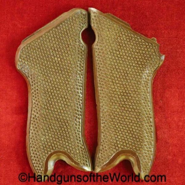 Luger, P.08, Grips, Coarsely checkered, brown, plastic, Post war, post-war, postwar, original, collectible, P08, P 08, P-08, Real, Old, Vintage, German