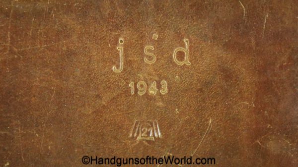 Browning, FN, 1922, Holster, WWII, Luftwaffe, brown, leather, Theuermann, dropping, pattern, German, WW2,  JSD, 1943, Eagle 21, E/21, original, collectible