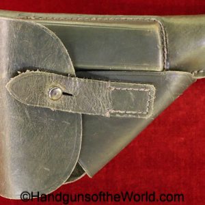 Beretta, 1934, 1935, Holster, WWII, Era, unmarked, WW2, green, leather, breakaway, original, collectible, Italy, Italian, handgun, pistol, Model, break away