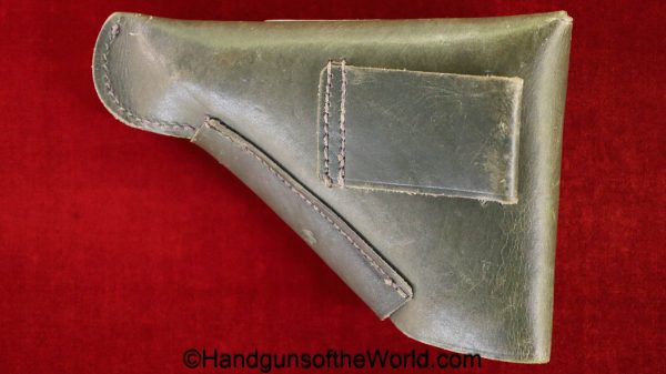 Beretta, 1934, 1935, Holster, WWII, Era, unmarked, WW2, green, leather, breakaway, original, collectible, Italy, Italian, handgun, pistol, Model, break away