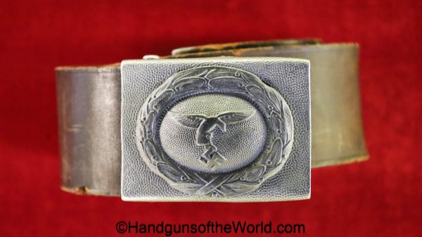 German, WWII, Luftwaffe, Belt, Buckle, unmarked, black, leather, WW2, alloy, original, collectible, Germany, Airforce, Air Force, Field Gear, Real, Vintage