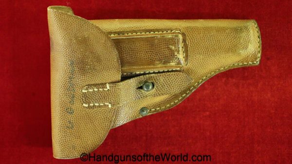 Langenhan, Army Model, Holster, WWI, German, tan, leather, JF.F Woller-Hessen, 1917, original, collectible, Germany, WW1, Army, Model, handgun, pistol