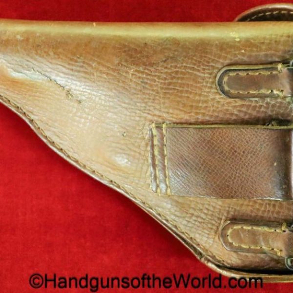 Nambu, Type 94, Holster, brown, leather, steel, WWII, WW2, original, collectible, Japan, Japanese, handgun, pistol, type, 94, hand gun, real, old, vintage