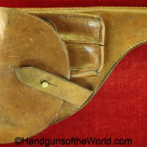 Savage, 1907, Holster, Portuguese, brown, leather, AE, Portugal, WWI, WW1, original, collectible, handgun, pistol, hand gun, Model, real, old, vintage