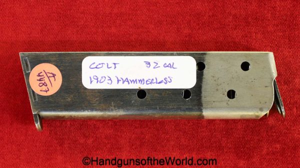 Colt, 1903, Hammerless, .32acp, Magazine, Clip, Mag, Original, Collectible, Pistol, Handgun, Pocket, 32, .32, acp, auto, 7.65, 7.65mm, Hand gun, USA