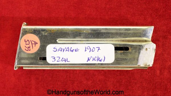 Savage, 1907, Factory Nickel, .32, Magazine-Clip, magazine, mag, clip, original, collectible, model, 32, acp, auto, 7.65, 7.65mm, handgun, pistol, Nickel