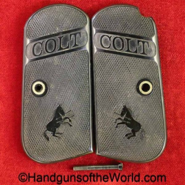 Colt, 1903, 1908, Grips, Hard, rubber, black, original, collectible, handgun, pistol, model, pair, set, grip, pocket, hammerless, pocket hammerless