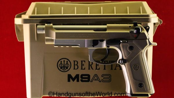 Beretta, M9A3, 9mm, Desert Sand, with Ammo Can Case, with Box, handgun, pistol, modern, collectible, M9, A3, Boxed, Cased, with Case, hand gun