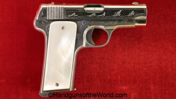 Spanish, Ruby, 7.65mm, Factory Engraved, Factory Nickel, Pearl Grips, handgun, pistol, C&R, collectible, pocket, 7.65, 32, .32, acp, auto, Spain, 1927