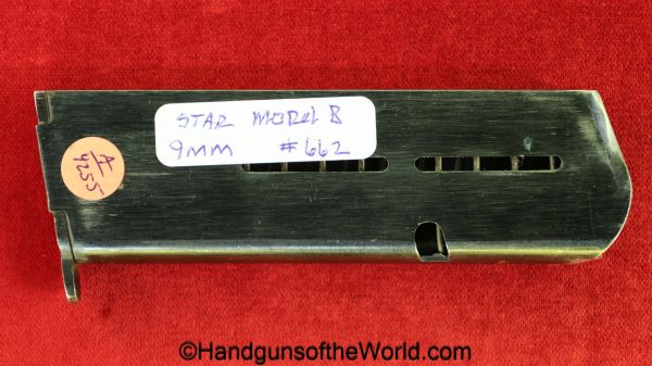 Star, B, 9mm, Magazine, Clip, Mag, Original, Spain, Spanish, B, Model, Model B, Handgun, Pistol, WWII, WW2, Vintage, Collectible, Hand gun, 662, #662