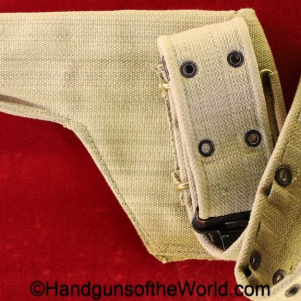 Webley, Mark IV, 38, Revolver, Holster, with Belt, beige, canvas, ink stamped, D-D, British, Australian, Australia, original, collectible, .38, Enfield