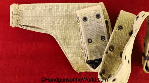 Webley, Mark IV, 38, Revolver, Holster, with Belt, beige, canvas, ink stamped, D-D, British, Australian, Australia, original, collectible, .38, Enfield