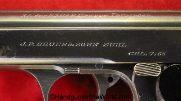 Sauer, 38H, 7.65mm, SA der NSDAP, Full Rig, German, Germany, handgun, pistol, C&R, collectible, WWII, WW2, Gruppe Thüringen, 38, h, pocket, 32, .32, 7.65
