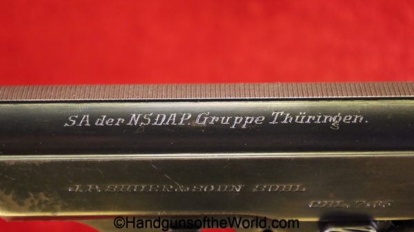 Sauer, 38H, 7.65mm, SA der NSDAP, Full Rig, German, Germany, handgun, pistol, C&R, collectible, WWII, WW2, Gruppe Thüringen, 38, h, pocket, 32, .32, 7.65