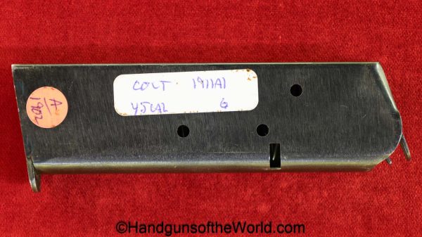 Colt, 1911A1, .45acp, Magazine, Clip, G, Marked, Mag, Original, Collectible, 1911, 45, .45, acp, auto, Handgun, Pistol, Vintage, Real, Old, Hand gun