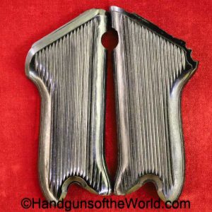 Luger, P.08, Grips, Lined, black, Bakelite, unmarked, original, collectible, P08, P 08, P-08, handgun, pistol, hand gun, post war, post-war, Pair, set