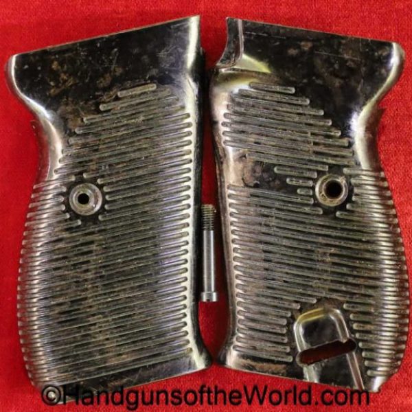 Walther, P-38, Grips, WWII, Era, dark brown, Bakelite, Original, Collectible, P38, P.38, P 38, German, Germany, WW2, Handgun, Pistol, Hand gun