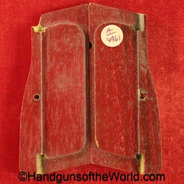 FN, Browning, High Power, Grips, early, post war, checkered, walnut, red, painted, backs, original, collectible, Hi Power, Hi-Power, Original, collectible