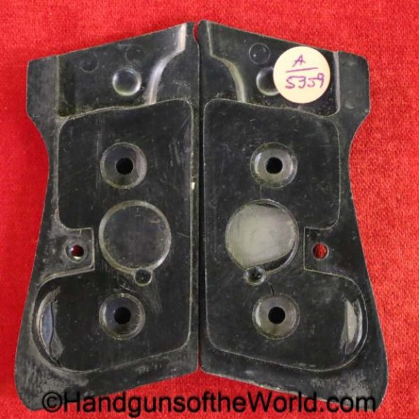 Walther, PP, Grips, WWII, Era, Black, Bakelite, with metal weight inserts, weighted, original, collectible, WW2, German, Germany, pair, set, grip, pistol