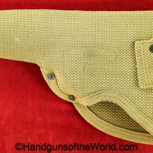 Colt, 1911, Mills, Pattern, Holster, Tan, canvas, wide flap, ink stamped, 1914, original, collectible, Americana, American, 45, .45, acp, auto, US, USA