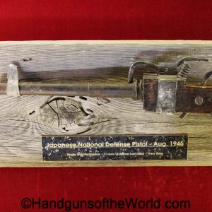 Japanese, National Defense, Pistol, 11mm, with Display Board, Japan, WWII, WW2, handgun, single shot, collectible, non-FFL, non FFL, Japanese National Defense Pistol