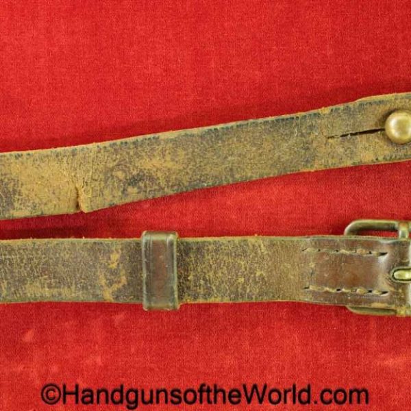 Japanese, Nambu, Pistol, Holster, Strap, Unmarked, brown, leather, with brass fittings, brass, shoulder, shoulder strap, Japan, WWII, WW2, original, collectible