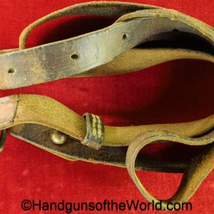Japanese, Nambu, Pistol, Holster, Strap, Unmarked, brown, leather, with brass fittings, brass, shoulder, shoulder strap, Japan, WWII, WW2, original, collectible