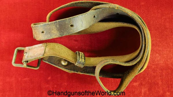Japanese, Nambu, Pistol, Holster, Strap, Unmarked, brown, leather, with brass fittings, brass, shoulder, shoulder strap, Japan, WWII, WW2, original, collectible