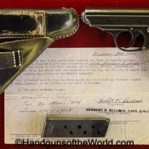Walther, PPk, 7.65mm, SS, Contract, 2 Matching Magazines, Holster, Capture Paper, handgun, pistol, C&R, collectible, German, WWII, WW2, Germany, 32, .32, 7.65