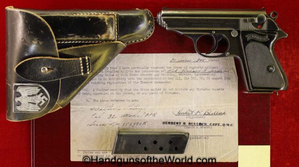 Walther, PPk, 7.65mm, SS, Contract, 2 Matching Magazines, Holster, Capture Paper, handgun, pistol, C&R, collectible, German, WWII, WW2, Germany, 32, .32, 7.65