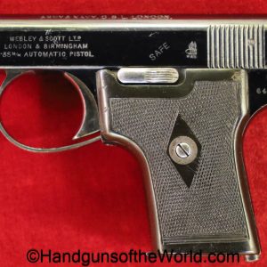 Webley & Scott, 1907, 6.35mm, Retailer Marked, Webley, model, 6.35, 25, .25, acp, auto, handgun, pistol, C&R, collectible, VP, Vest Pocket, British