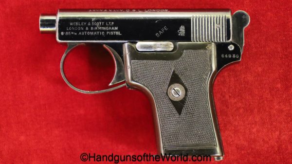 Webley & Scott, 1907, 6.35mm, Retailer Marked, Webley, model, 6.35, 25, .25, acp, auto, handgun, pistol, C&R, collectible, VP, Vest Pocket, British