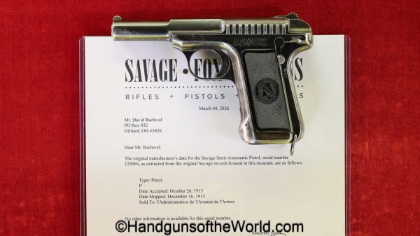 Savage, 1907, .32acp, French Contract, with Factory Letter, French, France, WWI, WW1, handgun, pistol, C&R, collectible, pocket, 32, .32, acp, auto, 7.65