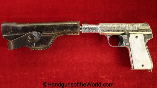 Astra, 3003, 7.65mm, Factory Engraved, Silver Finish, with Holster, 3000, Spain, Spanish, handgun, pistol, C&R, collectible, pocket, 1953, factory silver