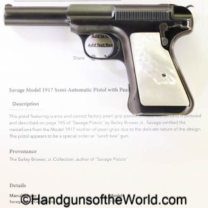 Savage, 1917, .380, Factory Pearl Grips, with Provenance, Pearl Grips, handgun, pistol, C&R, collectible, pocket, model, 380, acp, auto, American, US, USA