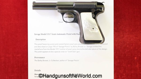 Savage, 1917, .380, Factory Pearl Grips, with Provenance, Pearl Grips, handgun, pistol, C&R, collectible, pocket, model, 380, acp, auto, American, US, USA