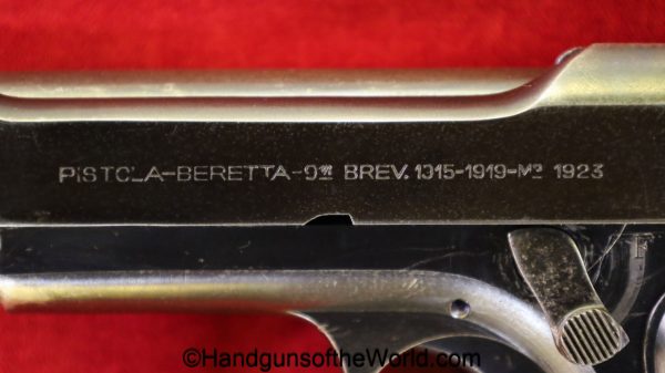 Beretta, 1923, 9mm, Italian, RE Proofed, with a Stock Slot, Slotted, Italy, military, handgun, pistol, C&R, collectible, model, Stock Slot, hand gun